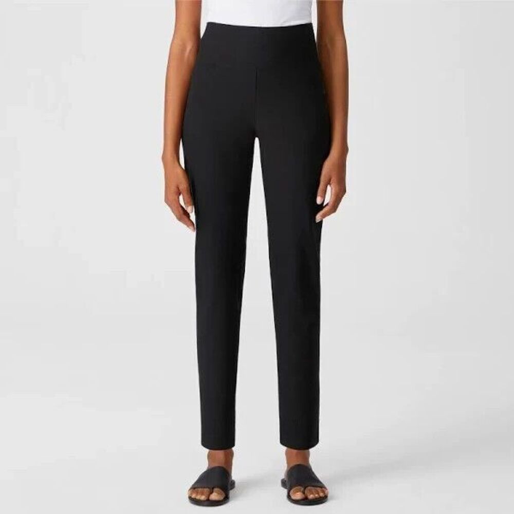 Eileen Fisher Heavy Viscose Pants Women M Elastic Waist Stretch‎ Slim Flat Front